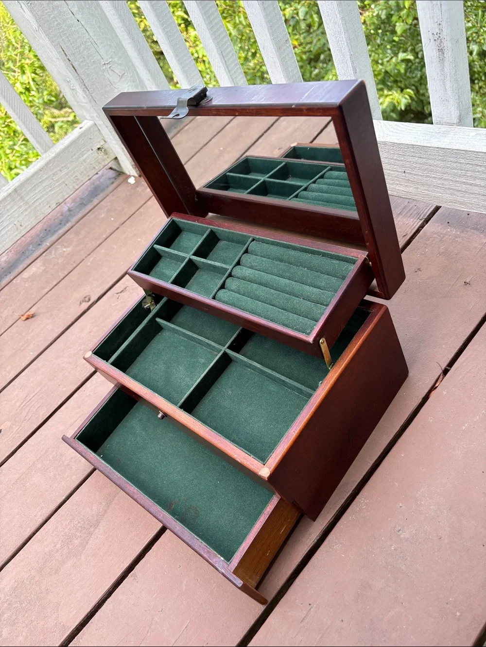Vtg Wooden Jewelry Box 12x7.5x6 in-has some wear: solid wood. See photos/video